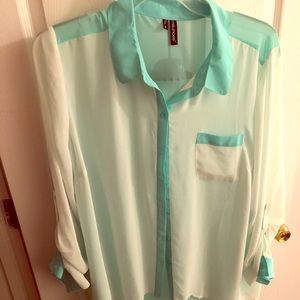 Mint color block button down